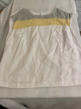 Linen Blend Sleeveless White Colorblock Blouse